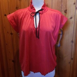 Vintage S/M red/black polka dot blouse